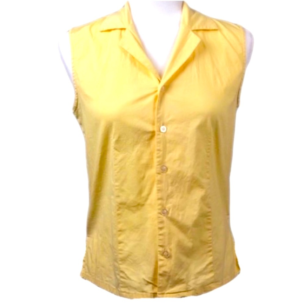 CALVIN KLEIN Yellow Cotton Sleeveless Layer Work Casual Classic Preppy Office S